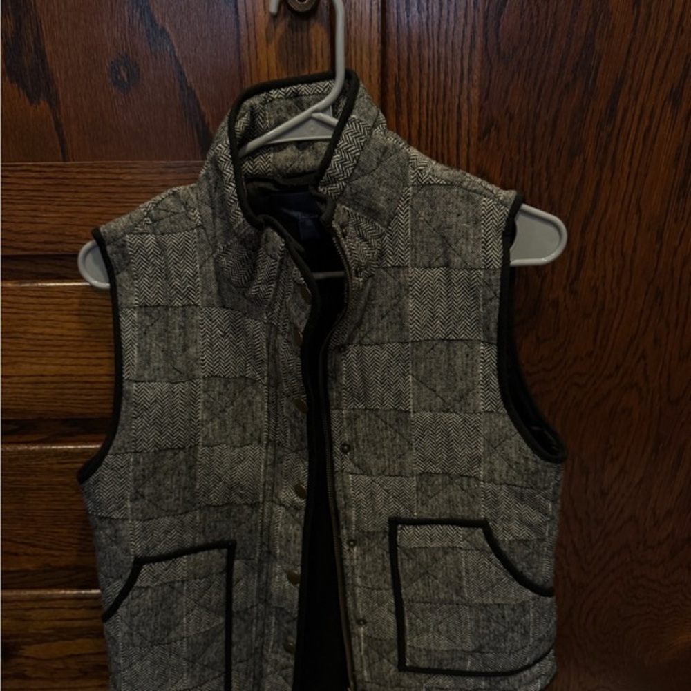 Plaid Quilted Vest Sleeveless Zip Front Patch Pockets Vintage Style